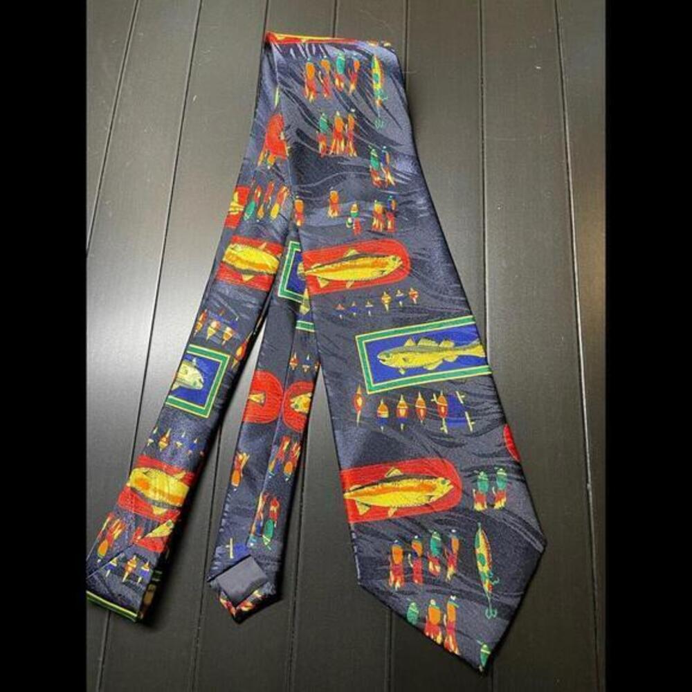 Beverly Hills Polo Club Fishing Tie 58" Novelty Necktie Fish Lure Bobber Blue